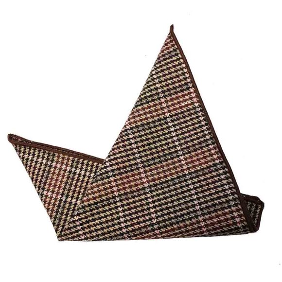 Gascoigne Pocket Square Wool Blend Brown Pink Houndstooth Men's - Picture 1 of 1